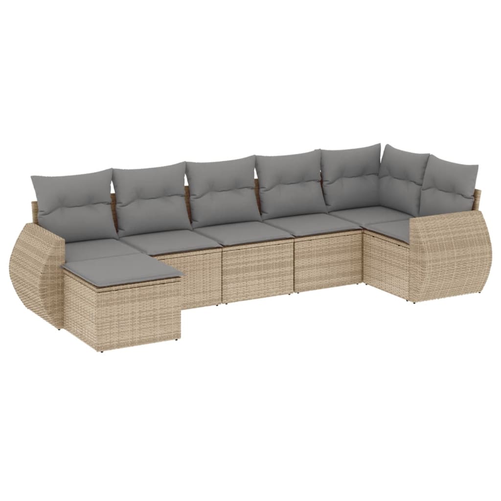 Set Divani da Giardino 7 pz con Cuscini Beige in Polyrattan - homemem39