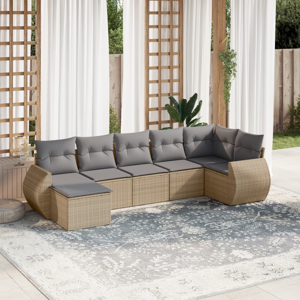 Set Divani da Giardino 7 pz con Cuscini Beige in Polyrattan - homemem39