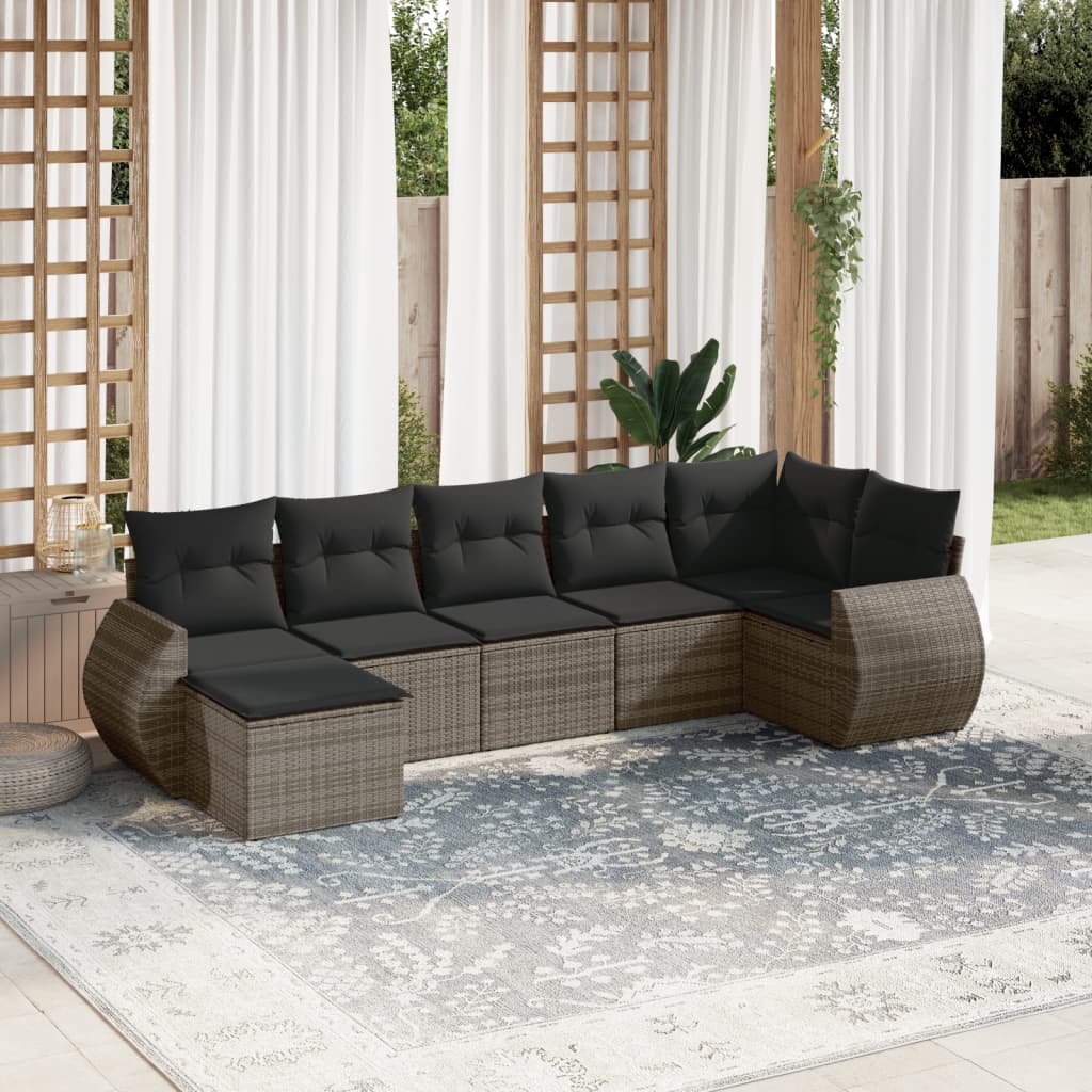 Set Divani da Giardino 7 pz con Cuscini Grigio in Polyrattan - homemem39