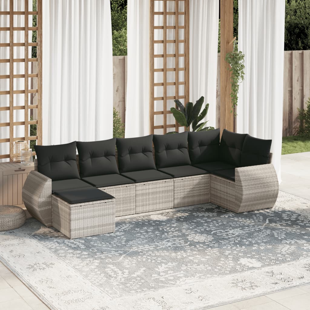 Set Divani da Giardino 7pz con Cuscini Grigio Chiaro Polyrattan - homemem39