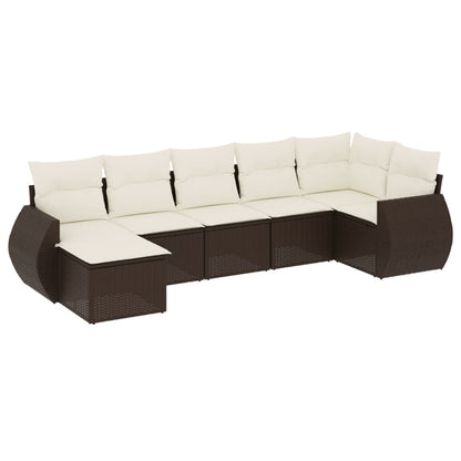 Set Divani da Giardino 7 pz con Cuscini Marrone in Polyrattan - homemem39