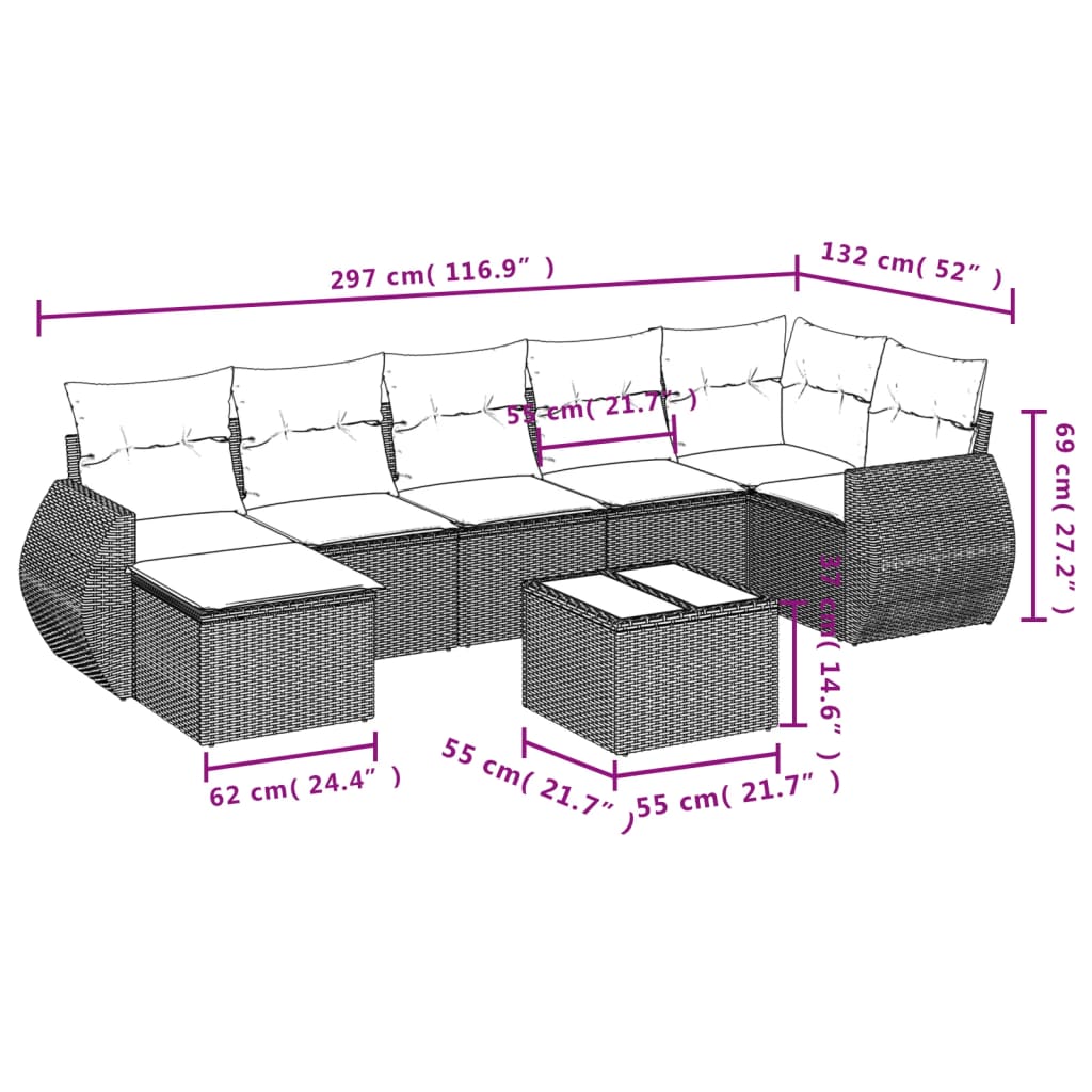 Set Divani da Giardino 8 pz con Cuscini Nero in Polyrattan | homemem39