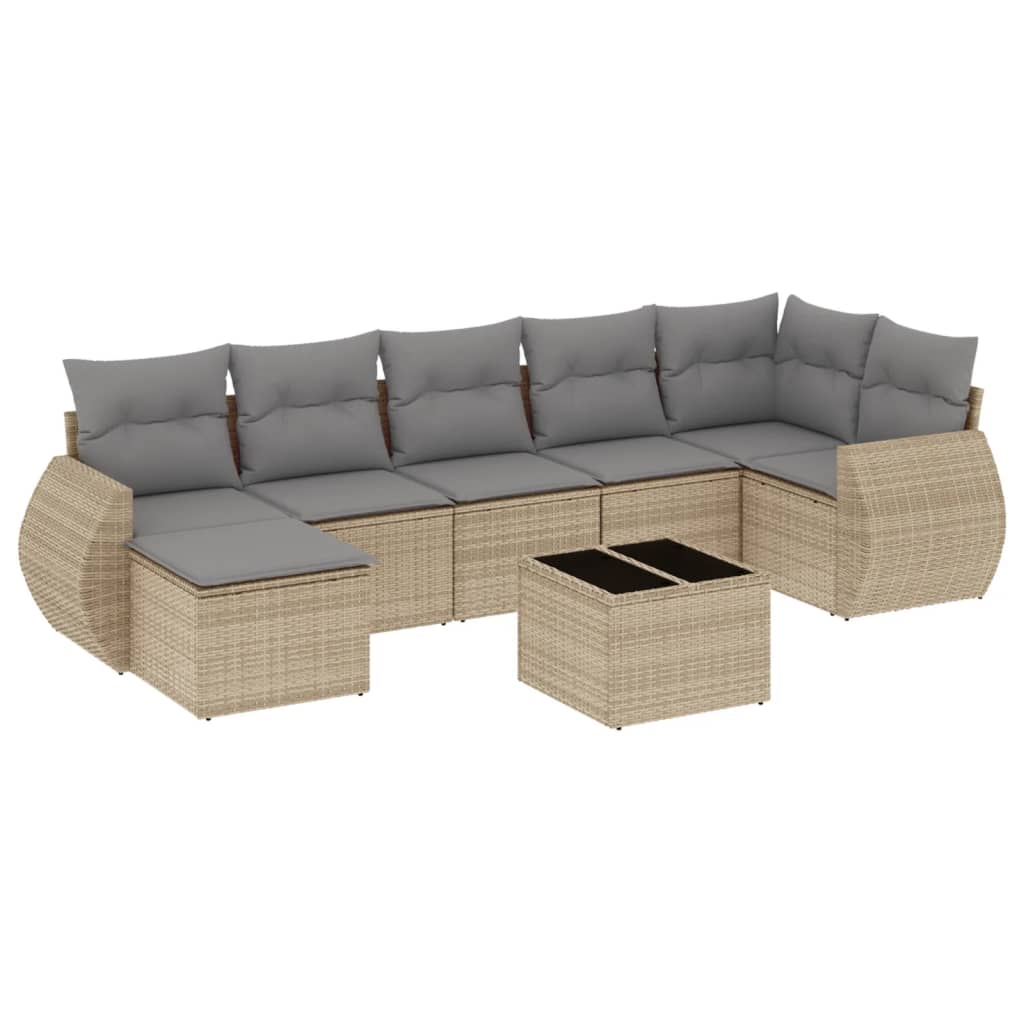 Set Divano da Giardino 8 pz con Cuscini Beige in Polyrattan - homemem39