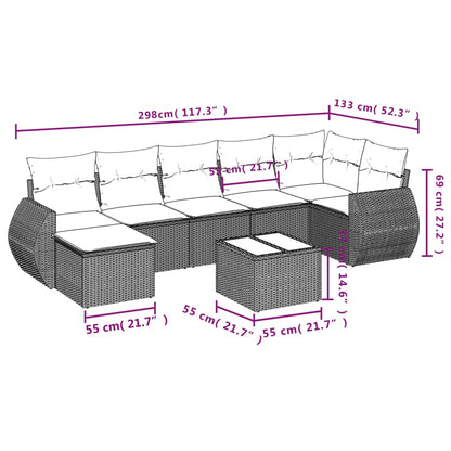 Set Divano da Giardino 8 pz con Cuscini Grigio in Polyrattan - homemem39