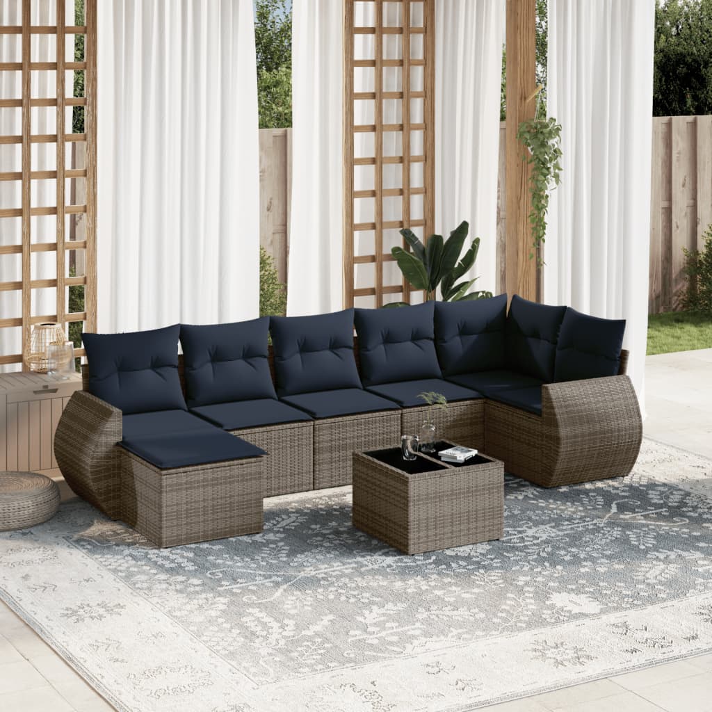 Set Divani da Giardino 8 pz con Cuscini Grigio in Polyrattan | homemem39