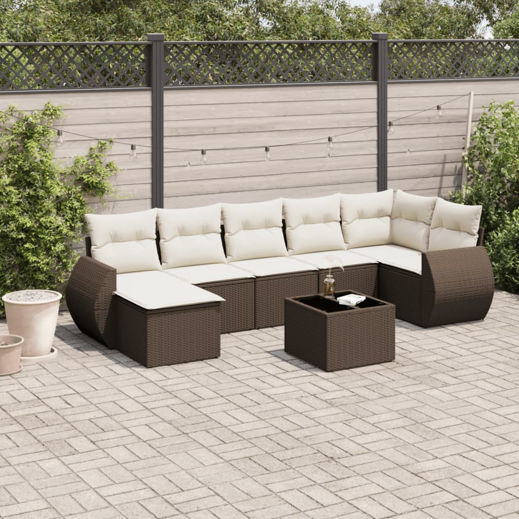 Set Divani da Giardino 8 pz con Cuscini Marrone in Polyrattan