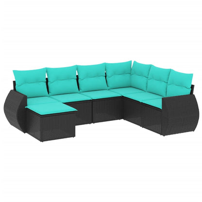 Set Divani da Giardino 7 pz con Cuscini Nero in Polyrattan | homemem39