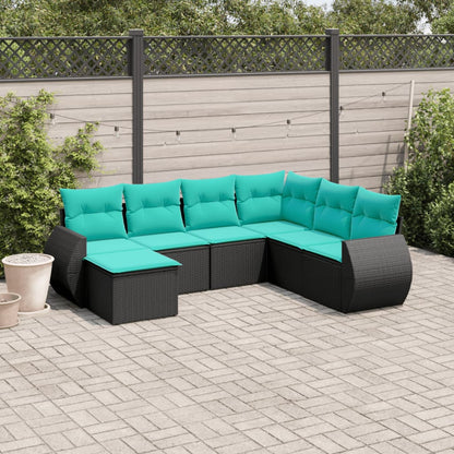 Set Divani da Giardino 7 pz con Cuscini Nero in Polyrattan