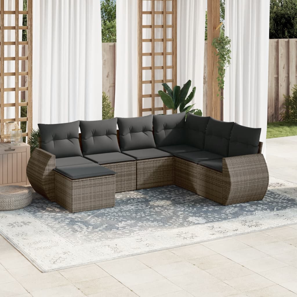 Set Divani da Giardino 7 pz con Cuscini Grigio in Polyrattan - homemem39