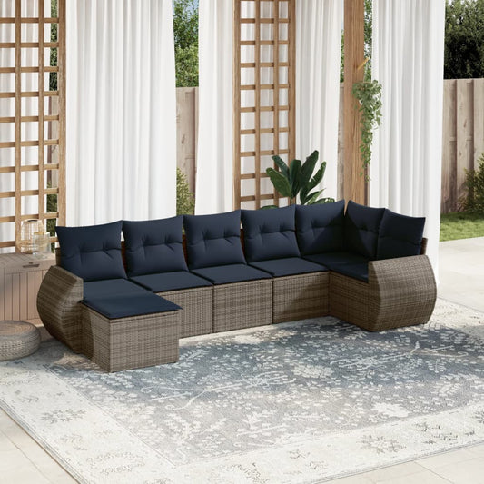 Set Divani da Giardino 7 pz con Cuscini Grigio in Polyrattan | homemem39
