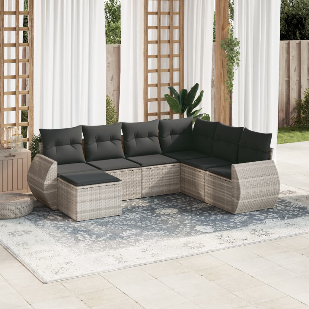 Set Divani da Giardino 7pz con Cuscini Grigio Chiaro Polyrattan - homemem39