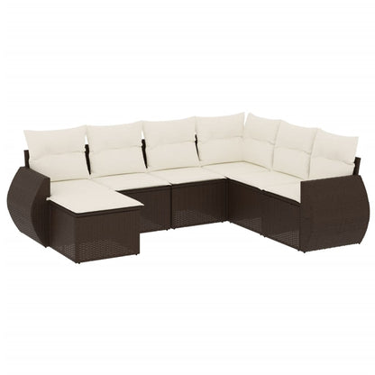 Set Divani da Giardino 7 pz con Cuscini Marrone in Polyrattan