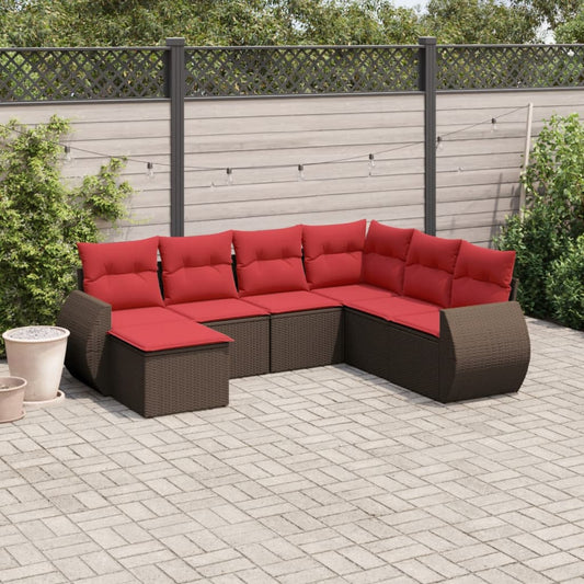 Set Divani da Giardino 7 pz con Cuscini Marrone in Polyrattan | homemem39
