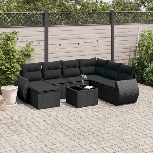 Set Divani da Giardino con Cuscini 8 pz Nero in Polyrattan - homemem39