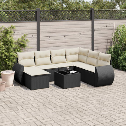 Set Divani da Giardino con Cuscini 8 pz Nero in Polyrattan - homemem39