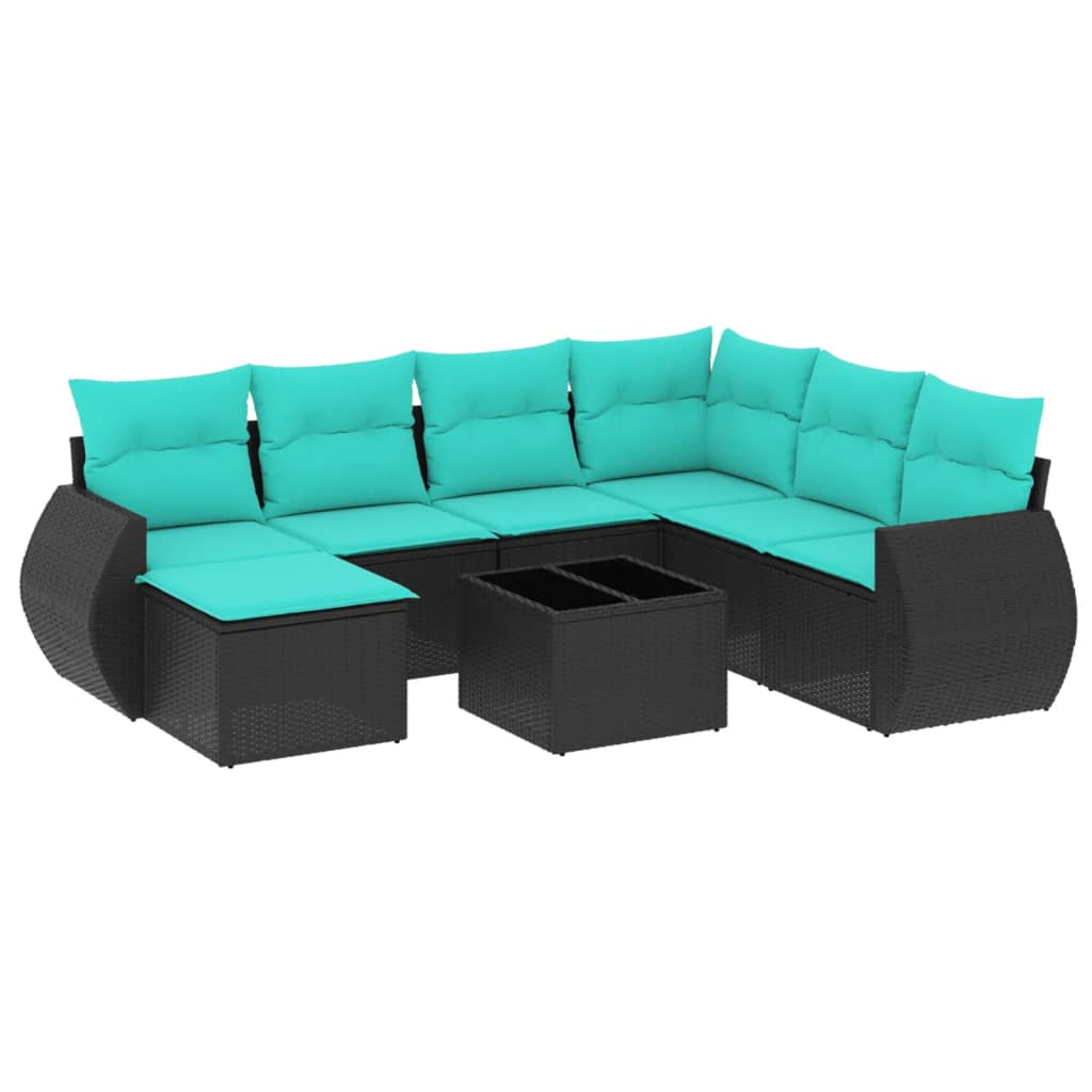 Set Divani da Giardino 8 pz con Cuscini Nero in Polyrattan