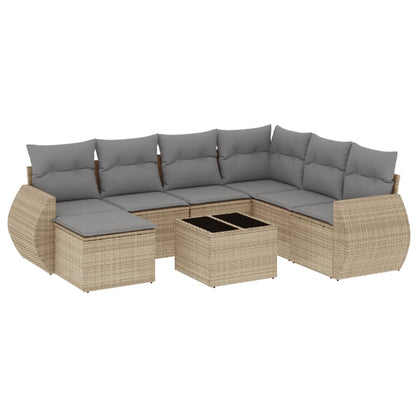 Set Divano da Giardino 8 pz con Cuscini Beige in Polyrattan - homemem39