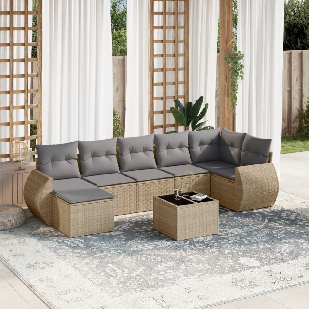 Set Divano da Giardino 8 pz con Cuscini Beige in Polyrattan - homemem39