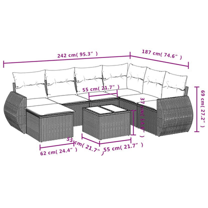 Set Divano da Giardino 8 pz con Cuscini Grigio in Polyrattan - homemem39