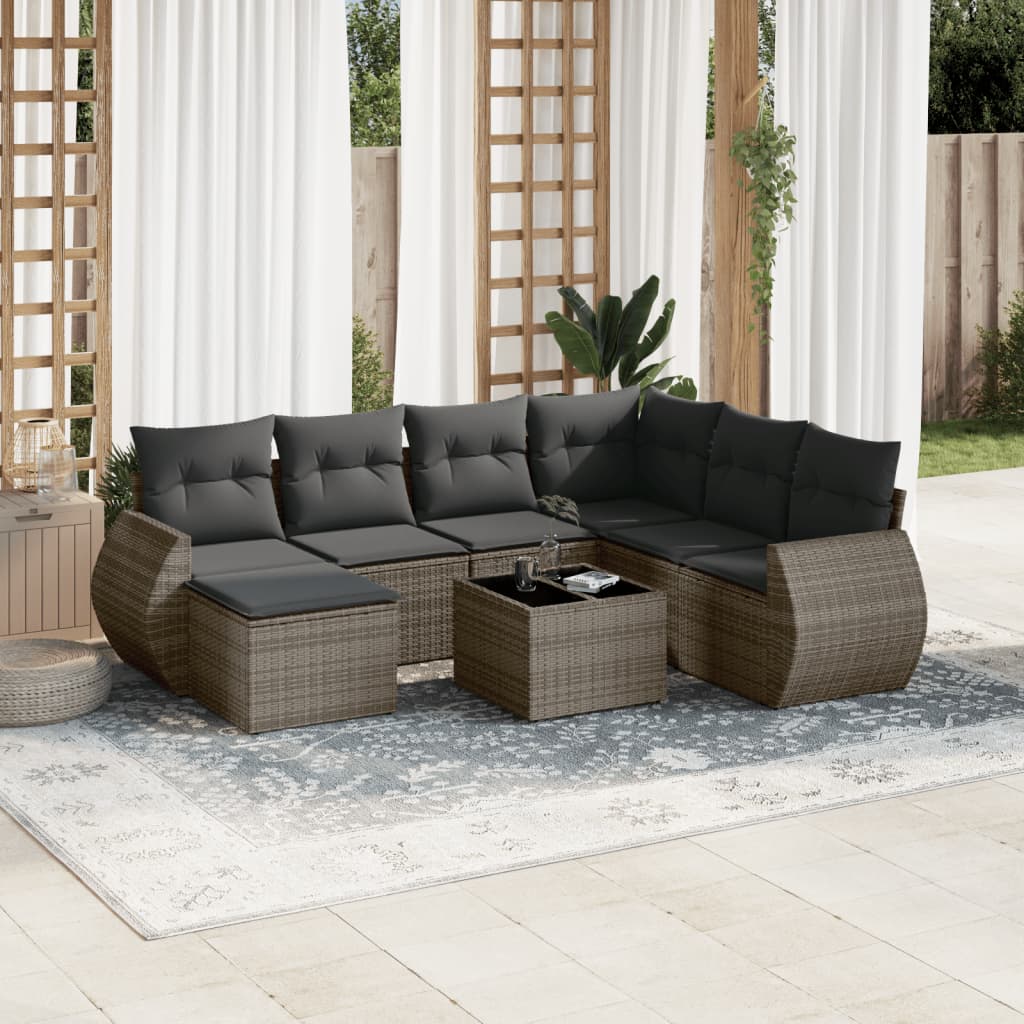 Set Divano da Giardino 8 pz con Cuscini Grigio in Polyrattan - homemem39