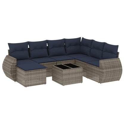 Set Divani da Giardino 8 pz con Cuscini Grigio in Polyrattan | homemem39