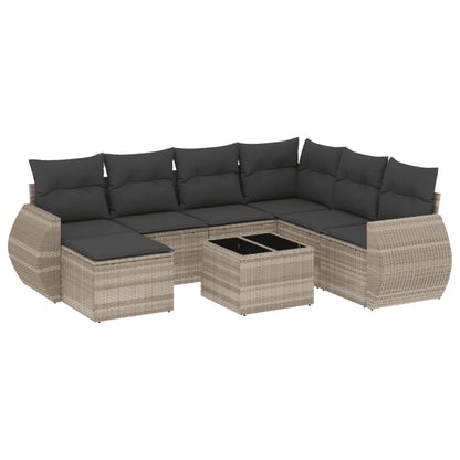 Set Divano da Giardino 8pz con Cuscini Grigio Chiaro Polyrattan - homemem39