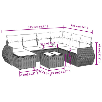 Set Divano da Giardino 8pz con Cuscini Grigio Chiaro Polyrattan - homemem39