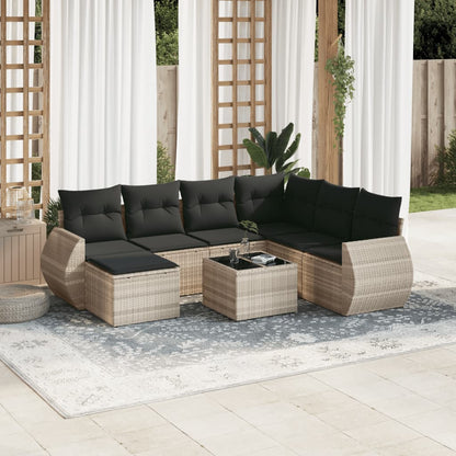 Set Divano da Giardino 8pz con Cuscini Grigio Chiaro Polyrattan - homemem39