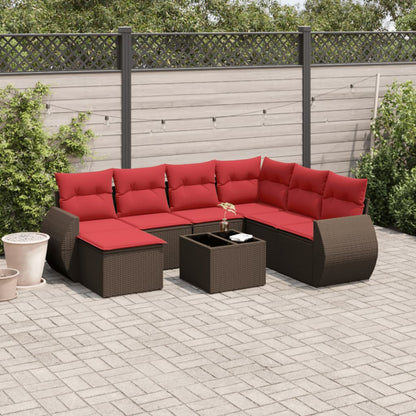 Set Divani da Giardino 8 pz con Cuscini Marrone in Polyrattan | homemem39