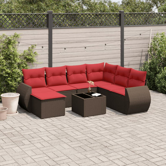 Set Divani da Giardino 8 pz con Cuscini Marrone in Polyrattan | homemem39