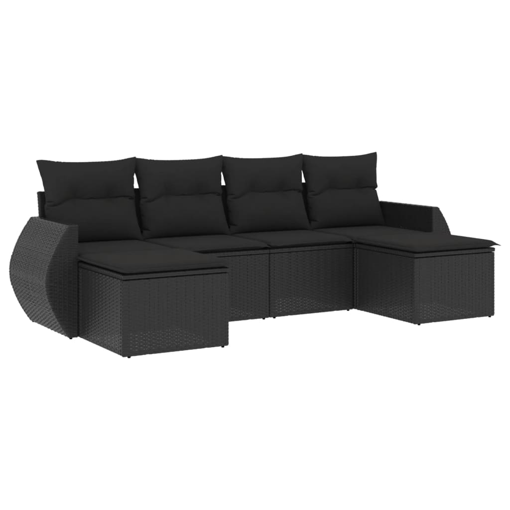 Set Divano da Giardino 6 pz con Cuscini Nero in Polyrattan - homemem39