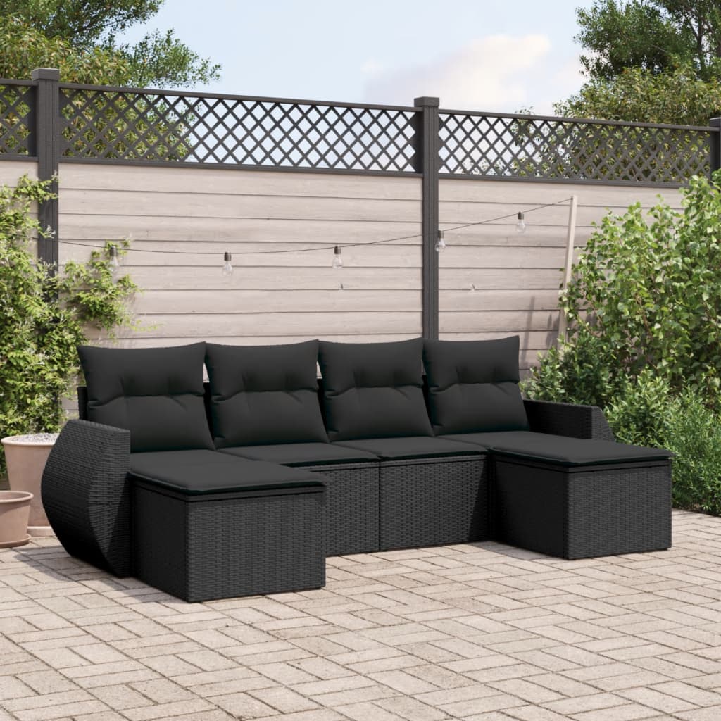 Set Divano da Giardino 6 pz con Cuscini Nero in Polyrattan - homemem39