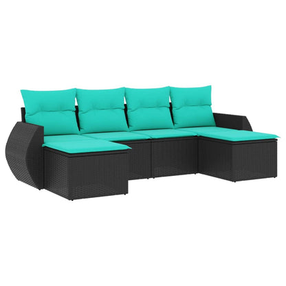 Set Divani da Giardino 6 pz con Cuscini Nero in Polyrattan
