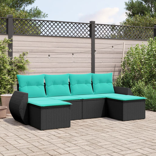 Set Divani da Giardino 6 pz con Cuscini Nero in Polyrattan | homemem39