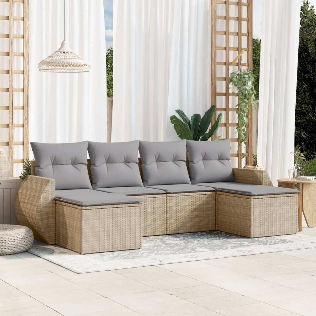 Set Divano da Giardino 6 pz con Cuscini Beige in Polyrattan - homemem39