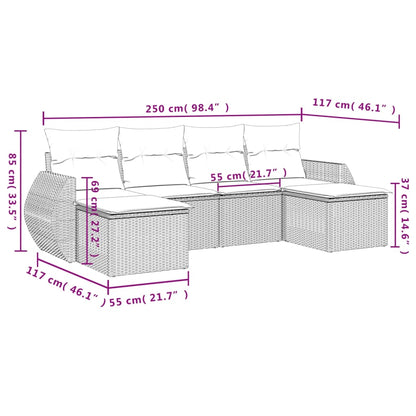 Set Divano da Giardino 6 pz con Cuscini Grigio in Polyrattan - homemem39