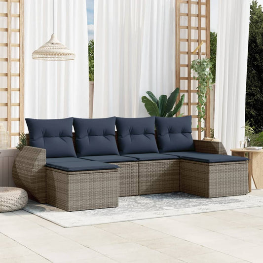Set Divani da Giardino 6 pz con Cuscini Grigio in Polyrattan - homemem39