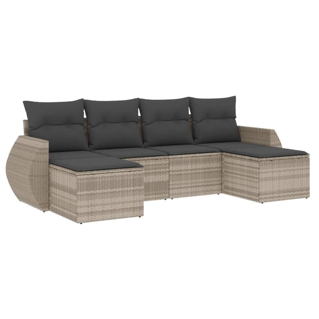 Set Divano da Giardino 6pz con Cuscini Grigio Chiaro Polyrattan - homemem39