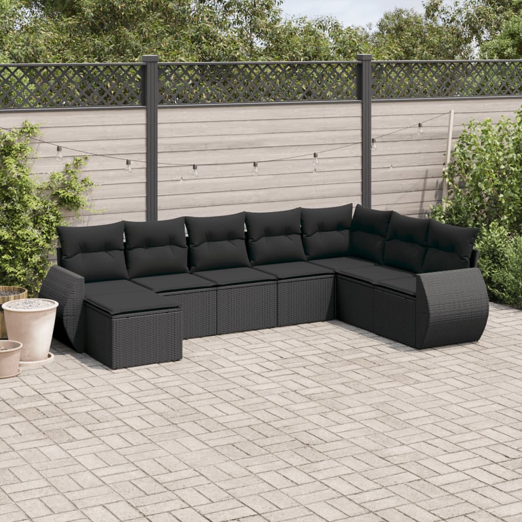 Set Divani da Giardino con Cuscini 8 pz Nero in Polyrattan - homemem39