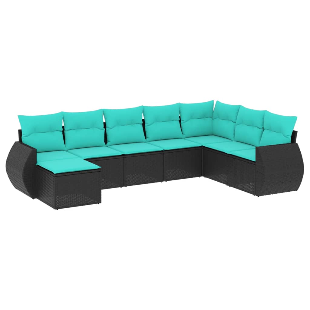 Set Divani da Giardino 8 pz con Cuscini Nero in Polyrattan