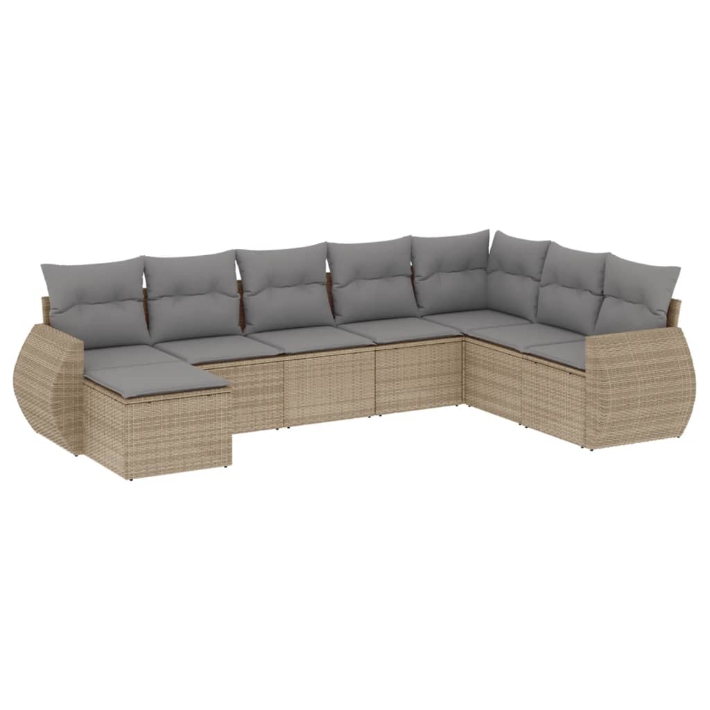 Set Divano da Giardino 8 pz con Cuscini Beige in Polyrattan - homemem39