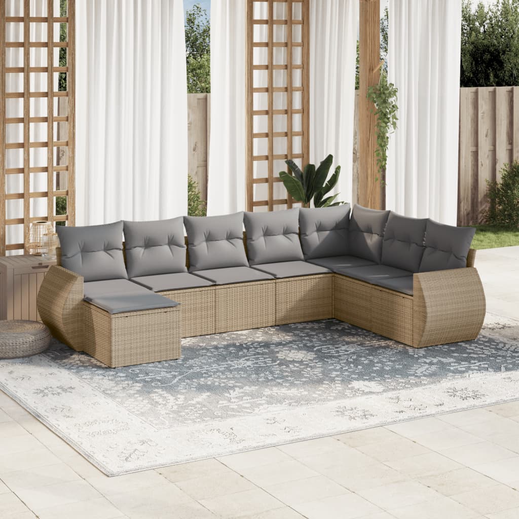 Set Divano da Giardino 8 pz con Cuscini Beige in Polyrattan - homemem39