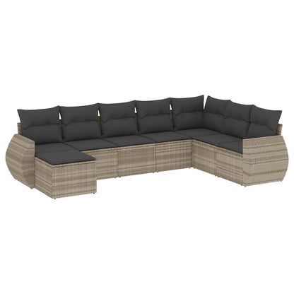 Set Divano da Giardino 8pz con Cuscini Grigio Chiaro Polyrattan