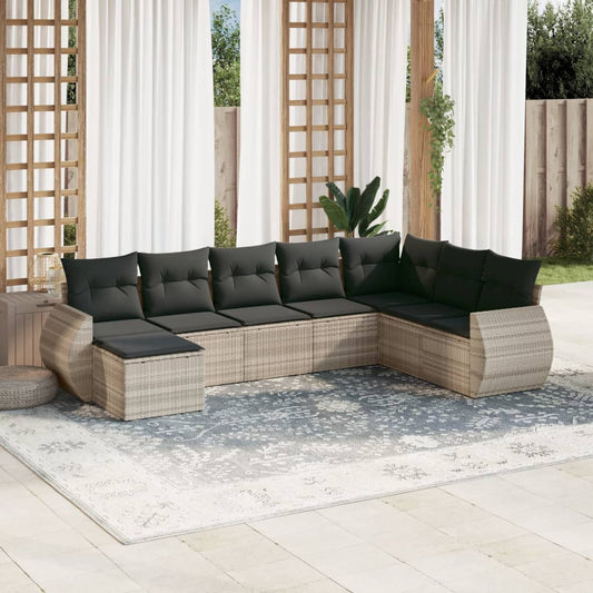 Set Divano da Giardino 8pz con Cuscini Grigio Chiaro Polyrattan - homemem39