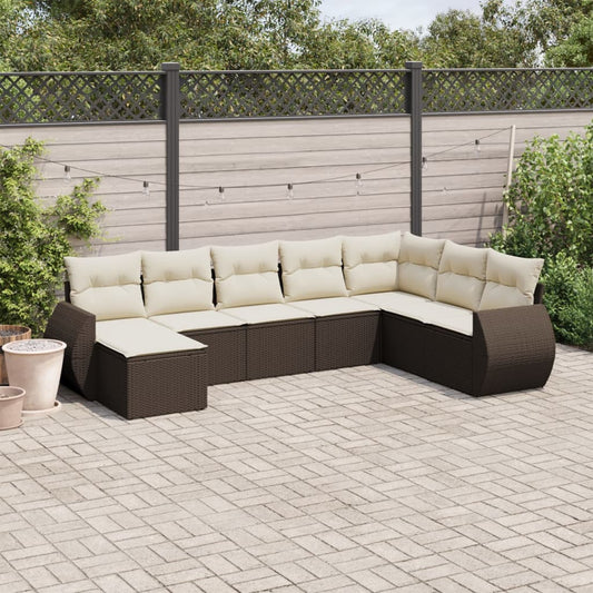 Set Divani da Giardino 8 pz con Cuscini Marrone in Polyrattan