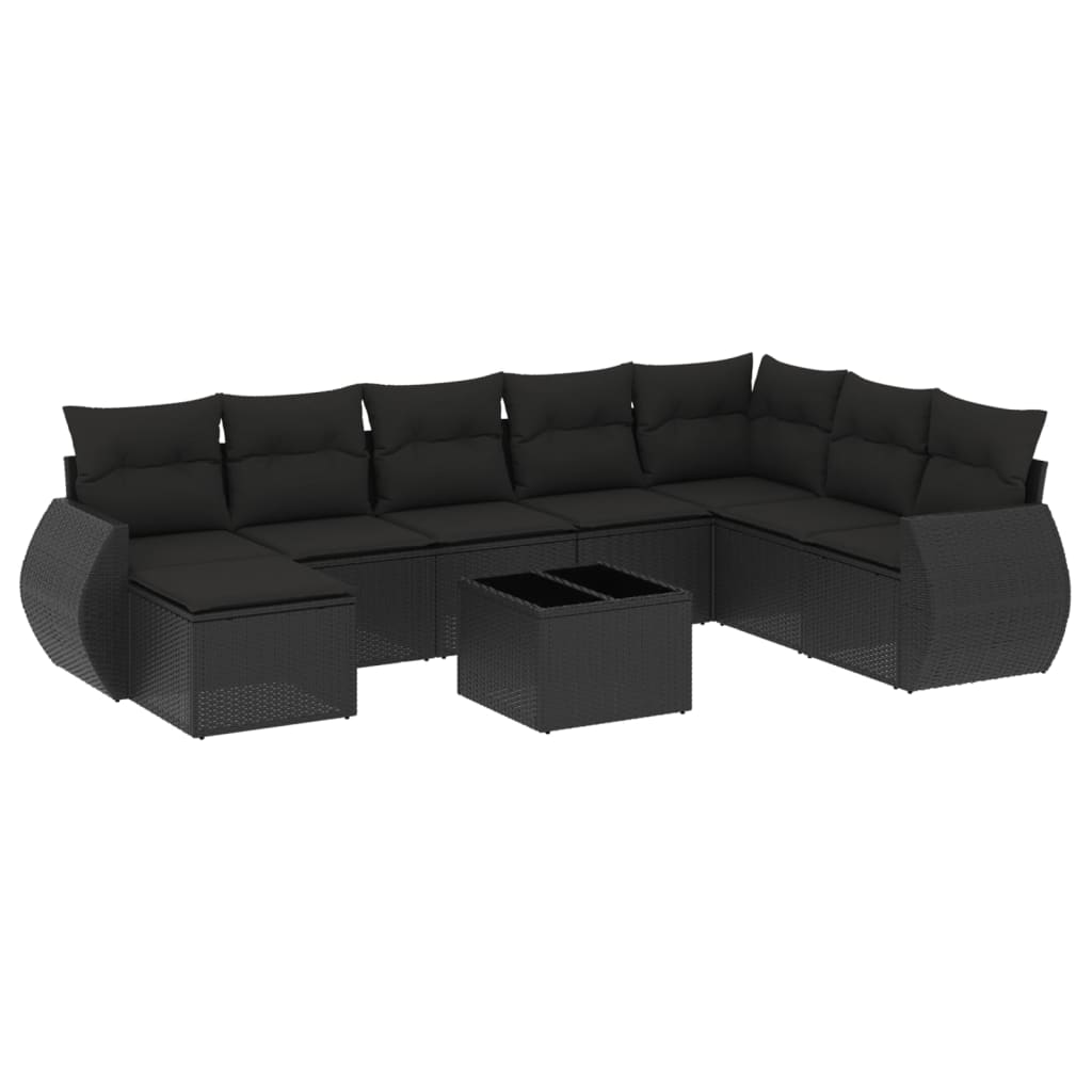 Set Divani da Giardino 9 pz con Cuscini Nero in Polyrattan - homemem39