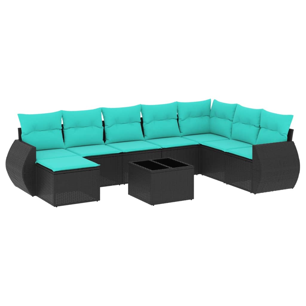 Set Divani da Giardino 9 pz con Cuscini Nero in Polyrattan | homemem39