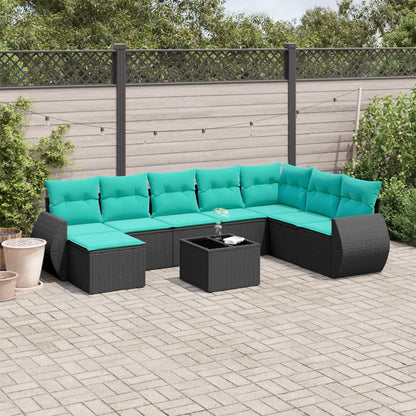 Set Divani da Giardino 9 pz con Cuscini Nero in Polyrattan | homemem39