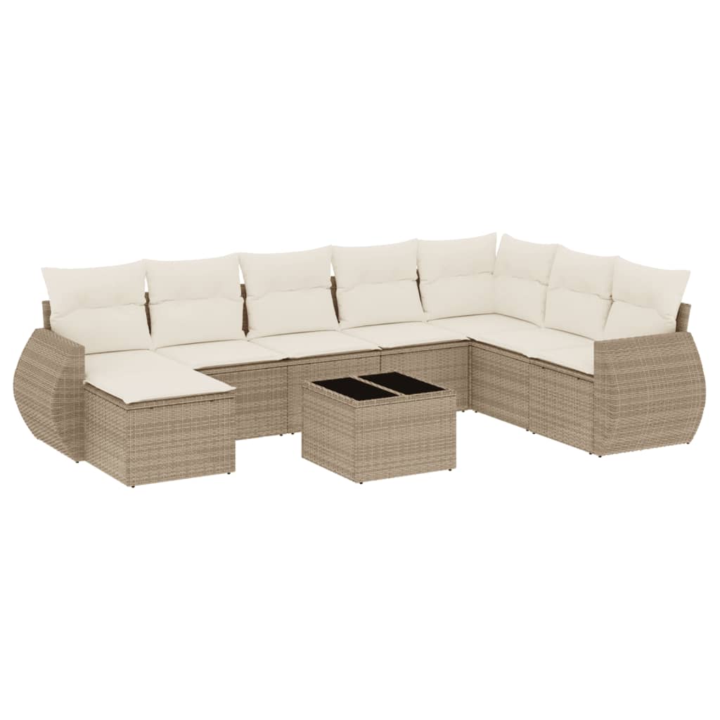 Set Divano da Giardino 9 pz con Cuscini Beige in Polyrattan - homemem39