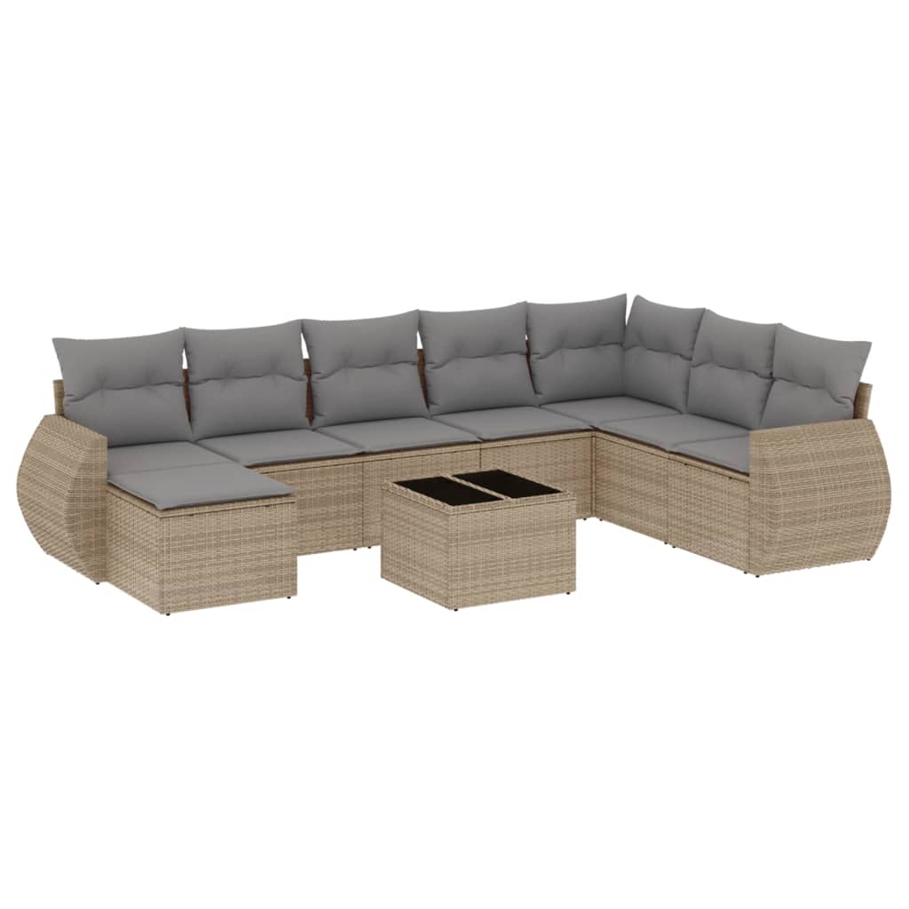 Set Divano da Giardino 9 pz con Cuscini Beige in Polyrattan - homemem39